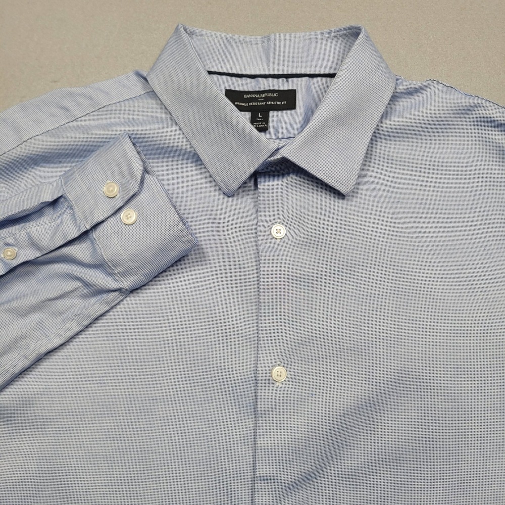 Banana Republic Mens Athletic Fit Dress Shirt Blue Large Tall 801224-03